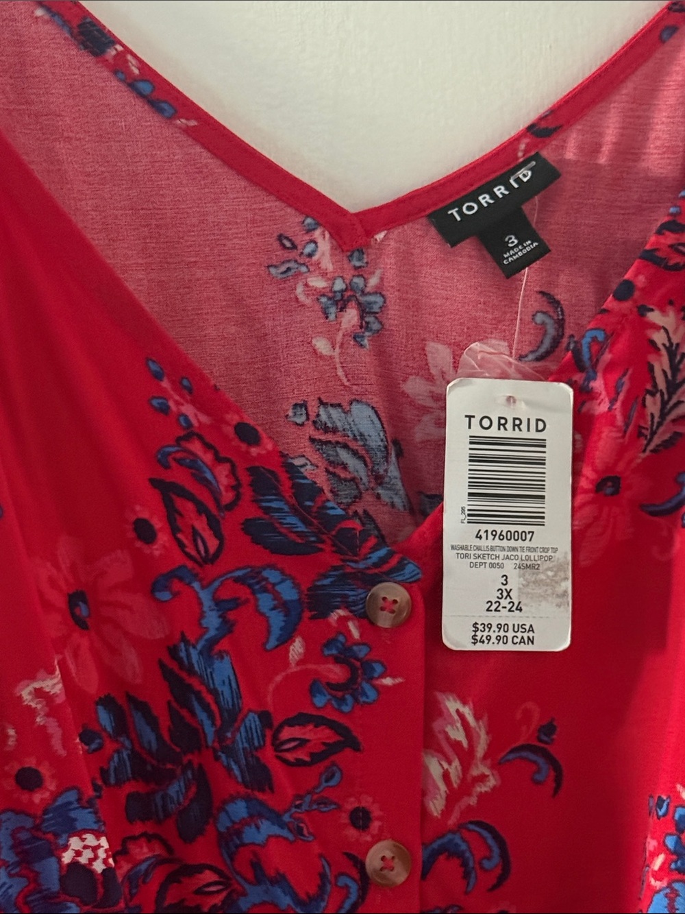 Torrid Challis Tie Front Crop NWT - Picture 5 of 7
